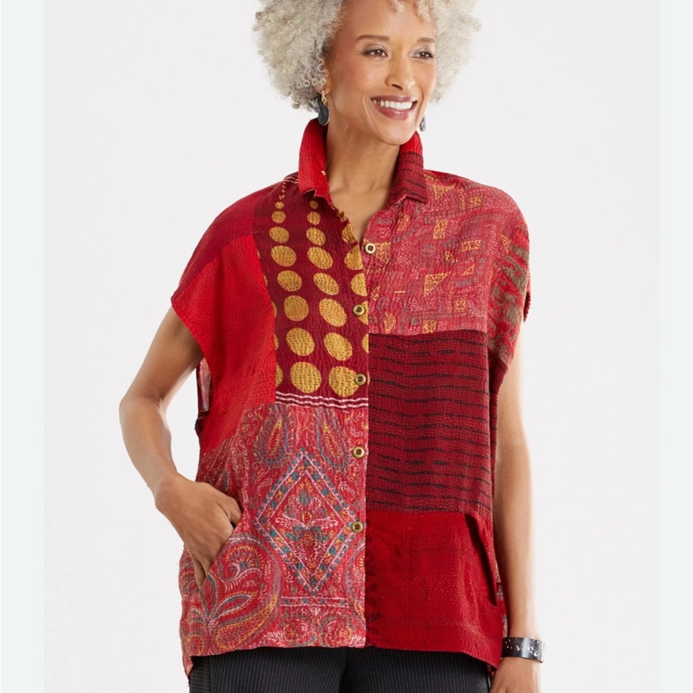 Meiko Mintz Cap Sleeve Button Down Shirt